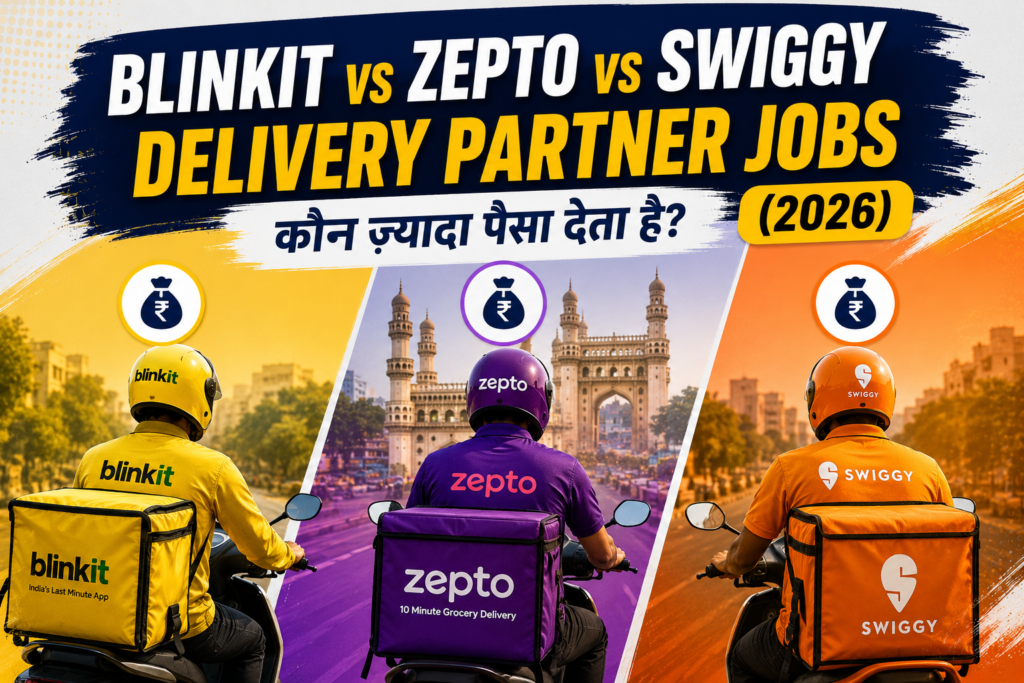 Blinkit vs Zepto vs Swiggy Delivery Partner Jobs in Hyderabad: कौन ज्यादा पैसा देता है? (2026)