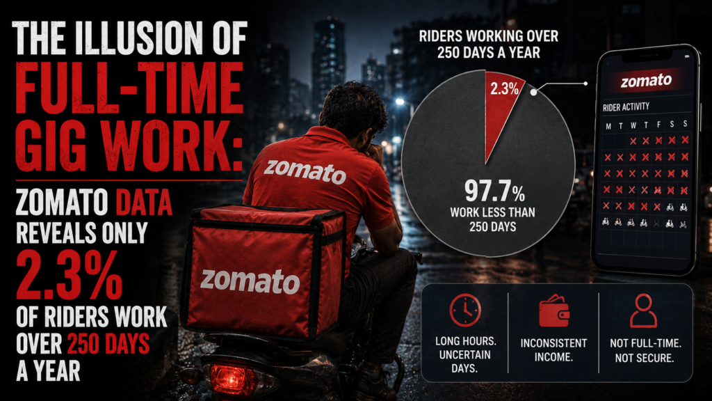 The Illusion of Full-Time Gig Work: Zomato Data Reveals Only 2.3% of Riders Work Over 250 Days a Year